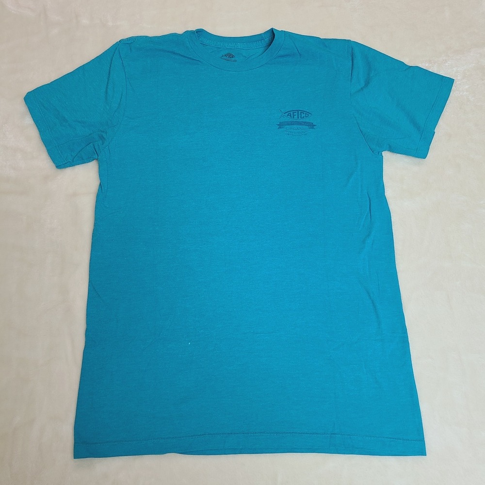 AFTCO Blue Short Sleeve Performance Stretch Back Graphic T-Shirt Mens Medium